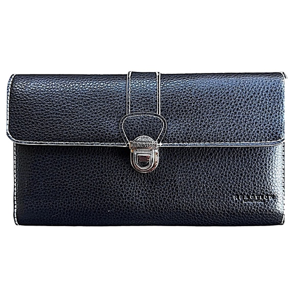 KENNETH COLE Reaction Black Faux Leather Bifold Wallet 7.5”x 4.5” - Picture 1 of 11